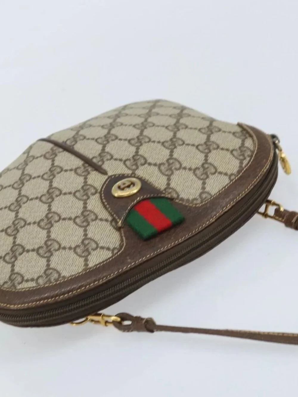GUCCI GG Supreme Web Sherry Line Bag PVC Beige Gold 904 02 047 Auth ka3560